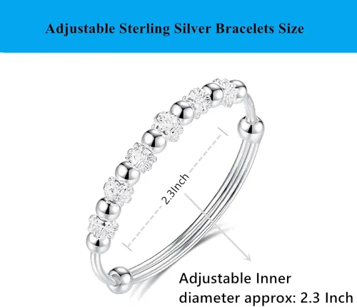 Vista 2 de Pulseras de plata de ley 925 con cuentas de plata de ley 925, pulsera de transferencia de la suerte, pulsera ajustable de moda para mujeres y niñas