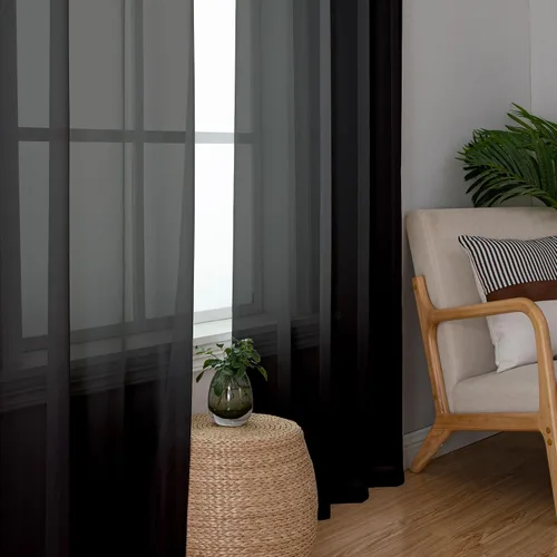 Vista 28 de Aiyufeng 2 paneles de cenefa transparente negra de 14 pulgadas de largo, cortinas cortas negras transparentes para dormitorio, cortinas de cocina
