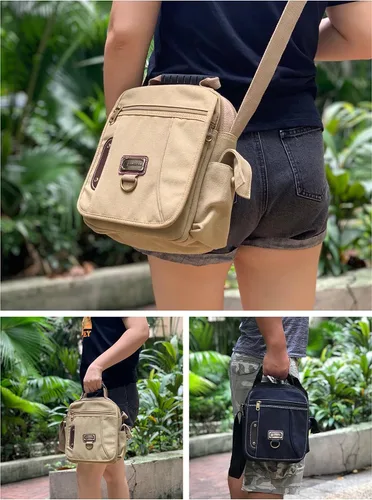 Vista 3 de Bolso de mano para hombre, bolso de hombro pequeño de lona, bolso de mensajero, bolsa de viaje, bolsa de trabajo para hombre