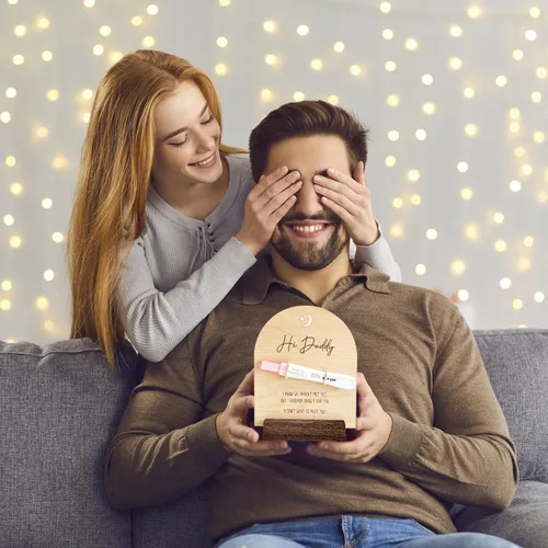 Vista 5 de Anuncio de embarazo para papá, recuerdo de prueba de embarazo de Hi Daddy, letrero de madera, ideas de anuncio sorpresa para bebé, revelación