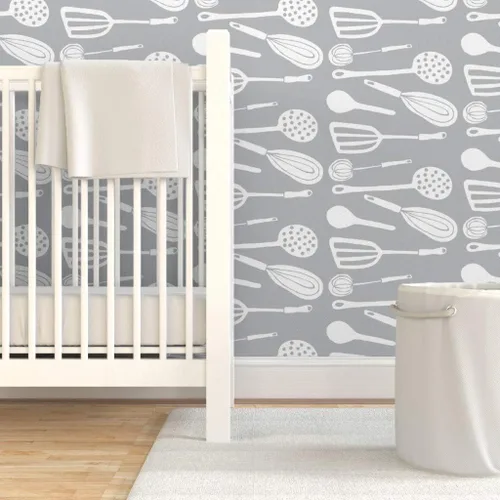Vista 6 de Spoonflower Magic Kitchen Tools Pre-Pasted Removable Wallpaper Sample 12" x 24" Spoon Egg Vintage Self-adhesive, removable and renter-friendly