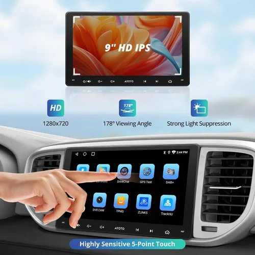 Vista 7 de Radio de coche Android de 9 pulgadas, doble DIN, inalámbrico CarPlay y Android Auto, estéreo de coche AI con Wi-Fi/Bluetooth/USB, seguimiento