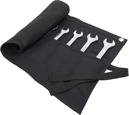 Vista 4 de Bolsa enrollable de lona encerada resistente de 16 onzas, bolsa de herramientas multiusos para métricas, SAE (negro )