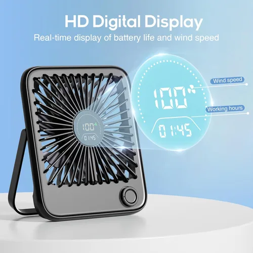 Vista 5 de Shintrend Ventilador de viaje portátil recargable, ventilador de escritorio USB con 100 velocidades de viento, ventilador pequeño con pantalla