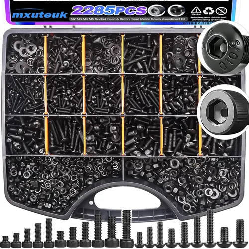 Vista 10 de mxuteuk Juego de tornillos M5 de 185 piezas, kit de tuercas, pernos y tornillos de cabeza hexagonal M5, pernos de acero de aleación de grado 12.9