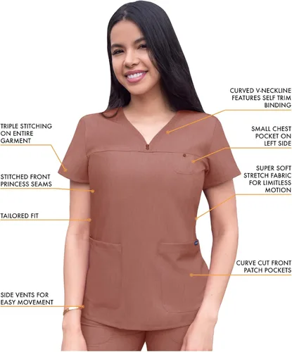 Vista 3 de Adar Pro - Conjunto de ropa quirúrgica con mejora de movimiento para mujer, blusa médica con cuello en V y pantalón médico deportivo y para yoga