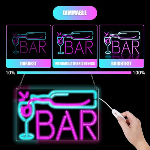 Vista 3 de Letreros de neón para bar en casa, bar con atenuador de 10 niveles, luces de neón alimentadas por USB o batería para cueva de hombre, pub, club