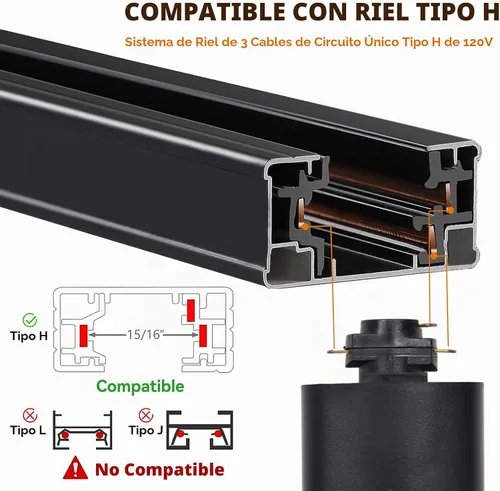 Vista 2 de Cabezales de iluminación LED con zoom de 12 W, 2700-6500 K, luz de riel ajustable tipo H de 15 ° a 60 °, ángulo de haz regulable brillante