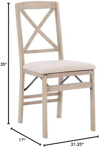 Vista 3 de MAKLAINE Juego de dos sillas plegables X-Back, asiento acolchado en madera blanqueada