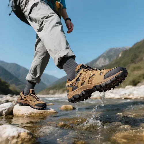 Vista 4 de CAMELSPORTS Zapatos de senderismo para hombre, zapatos de senderismo para hombre, tenis de senderismo ligeros de malla de cuero al aire libre