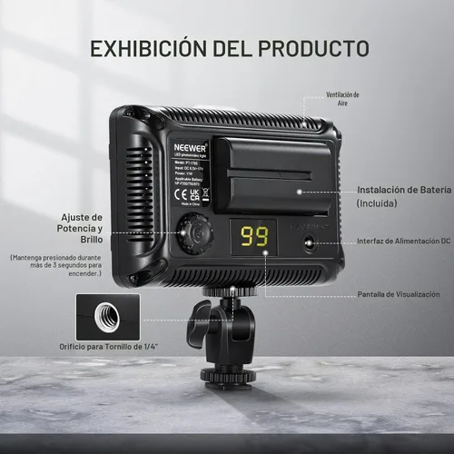 Vista 7 de NEEWER Kit de iluminación de luz de video regulable de 176 LED: Panel LED 176 3200-5600K, batería recargable de iones de litio de 2 piezas, cargador