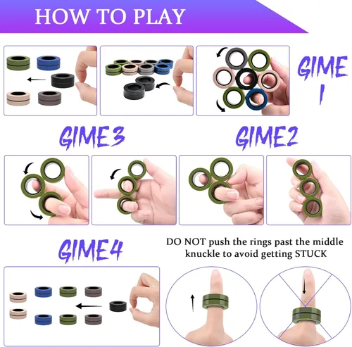 Vista 4 de Cevioce Juego de 15 anillos magnéticos giratorios, paquete de spinners magnéticos para ansiedad TDAH para adultos y adolescentes, juguete de alivio