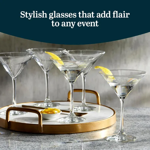 Vista 2 de Libbey Entertaining Essentials - Juego de 6 vasos de Martini altos, delgados, con forma triangular, vasos de cóctel clásicos para vinos, cócteles