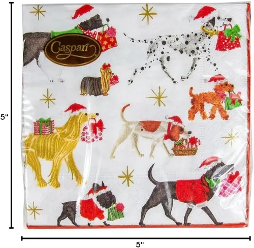 Vista 9 de Entretenimiento con servilletas de cóctel Caspari de Navidad, color blanco