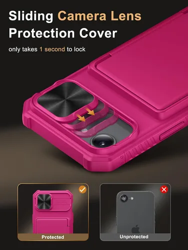Vista 2 de Vihibii Funda tipo cartera para iPhone 16e / SE4 con tarjetero (4 tarjetas) [bloqueo RFID] y cubierta de cámara deslizante y bordes elevados