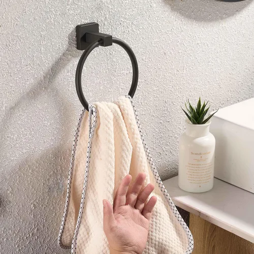 Vista 4 de Toallero de papel higiénico negro, soporte para toallas de baño, soporte de doble poste para toallas de baño, soporte moderno para papel higiénico