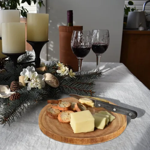 Vista 4 de Nicunom Paquete de 2 tablas grandes de madera para servir, 9"-10"/11"-12", tabla redonda para servidor de queso de madera, rebanadas de madera