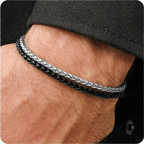 Vista 13 de Galis Pulsera Dvir para hombre, acero inoxidable para hombres, pulseras de cadena de cuerda que no se deslustra, regalo de cumpleaños elegante