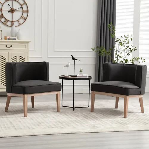 Vista 10 de BESTANO Silla decorativa con brazo de barril con patas de madera, cómoda silla lateral de barril tapizada de lino con respaldo para sala de estar