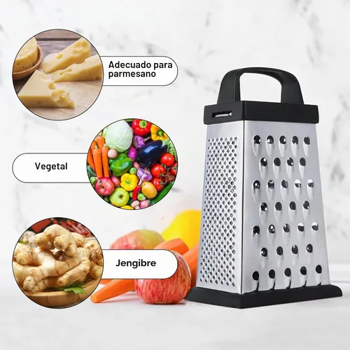 Vista 4 de Rallador de queso, rallador de acero inoxidable de 4 caras, tamaño pequeño, triturador de alimentos para queso, parmesano, verduras, apto