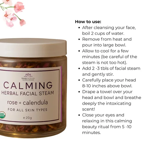 Vista 3 de Rose + Caléndula - Vapor facial de hierbas Pétalos de rosa orgánicos y caléndula, vapor facial calmante e hidratante con flores orgánicas, sin