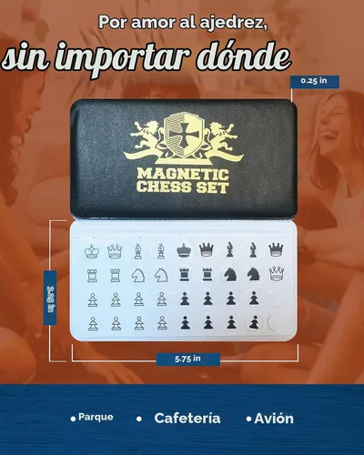 Vista 6 de WE Games Juego de ajedrez magnético de viaje mini – Tablero plegable de 6 pulgadas con piezas duraderas de vinilo y reinas extra – Juego de ajedrez