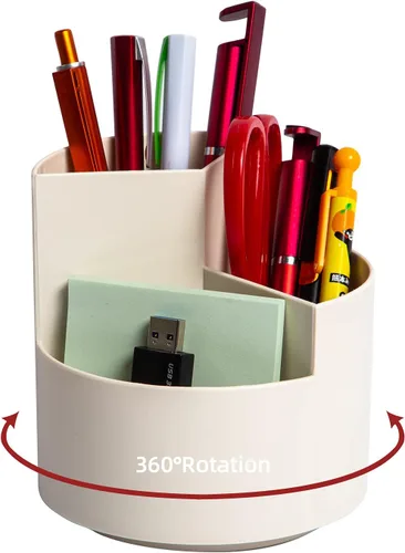 Vista 10 de Organizador de Escritorio, Organizador de Lápices y Bolígrafos de 3 Ranuras con Giro de 360, Lindo Portalápices para Oficina, Escuela, Suministros