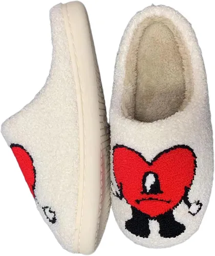 Vista 4 de Pantuflas de conejo malo para mujeres y hombres, pantuflas mullidas y esponjosas cálidas y acogedoras con corazón de amor, zapatos suaves sin