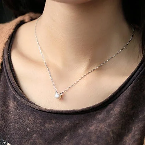 Vista 5 de S.Leaf Sterling Silver Cat Necklace Freshwater Cultured Pearl Cat Collarbone Charm Necklace
