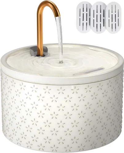 Vista 7 de MISFANS Fuente de Agua de Cerámica para Gatos - 2.1L/71oz - Cuerpo Totalmente de Cerámica y Caño de Agua de Cobre Puro - No Tóxico - Fuente