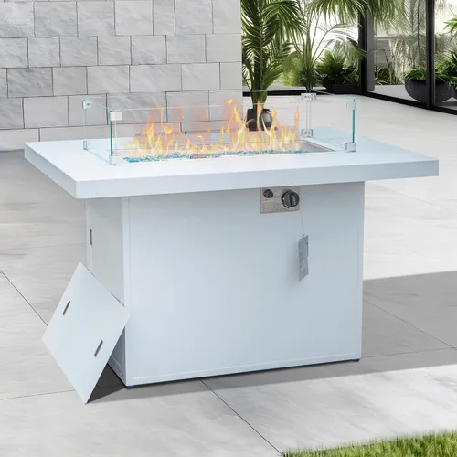 Vista 2 de BULEXYARD Mesa de Hoguera de Propano para Exteriores de Aluminio de 43", Mesa de Centro de Hoguera Rectangular de 60,000 BTU con Protector contra