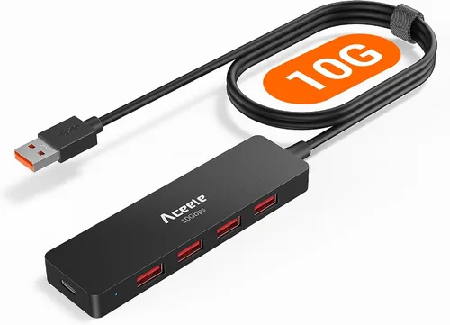 Vista 11 de Aceele Concentrador USB 3.2 con cable de datos largo extendido de 4 pies, concentrador USB 3.2 Gen 2 5 en 1