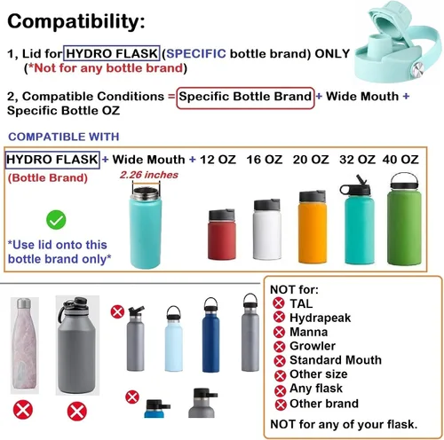 Vista 4 de Tapa para Hydro Flask de 32 40 oz de Boca Ancha, Tapas de Repuesto Compatibles con Botella de Agua Hydro Flask de Boca Ancha, Tapa de Boquilla