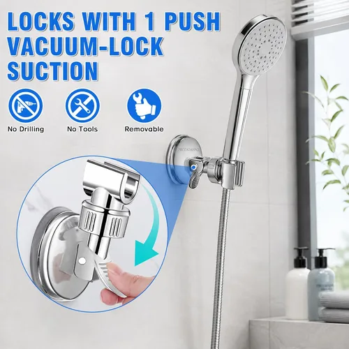 Vista 2 de Soporte ajustable para cabezal de ducha, soporte de ventosa de baño para cabezal de ducha de mano, soporte de ducha extraíble montado en la pared