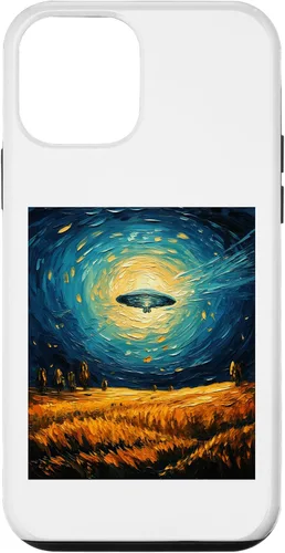 Vista 12 de iPhone 14 Funny paint Alien UFO Lover Starry Night Alien UFO Van Gogh Case