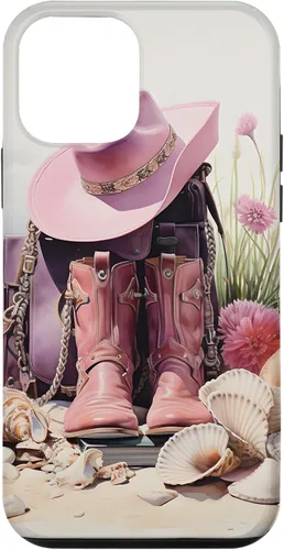 Vista 16 de Botas rosas y sombrero de vaquero Funda floral de vaquera costera para iPhone 17