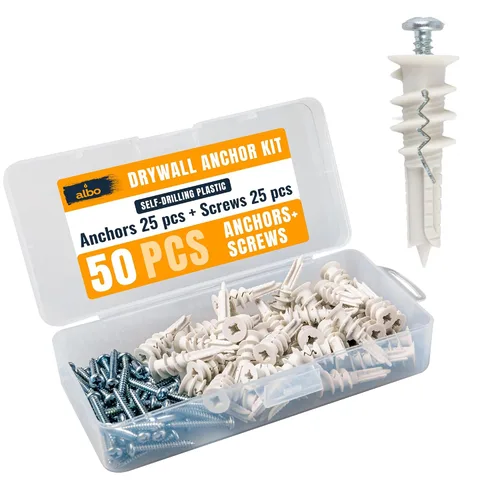 Vista 8 de Kit de anclaje para paneles de yeso Albo Anclajes de pared huecos con tornillos 50 piezas. (Anclaje gris 25 piezas + tornillos 25 piezas) Anclajes