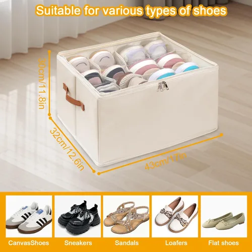 Vista 2 de Organizador de zapatos para armario, 2 unidades, organizador plegable de almacenamiento de zapatos con cubierta transparente, se adapta a hasta 12