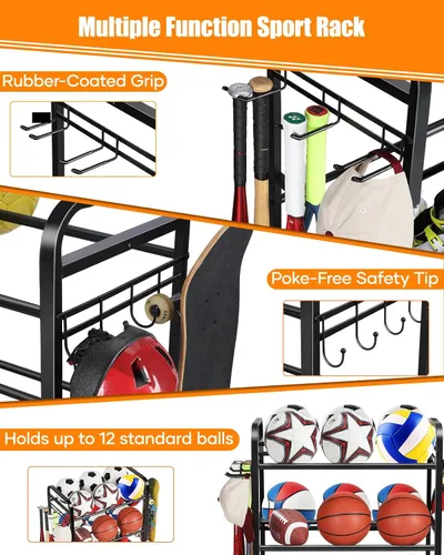 Vista 4 de EXTCCT Estante de baloncesto, soporte de entrenamiento de tiro de baloncesto, almacenamiento de equipo deportivo con ruedas, soporte organizador