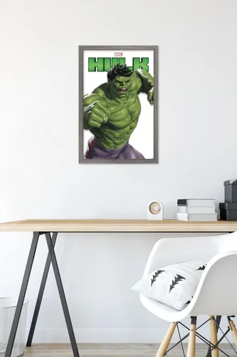 Vista 6 de Trends International Marvel Comics Hulk Feature Series - Póster de pared, 22.4 pulgadas de largo x 14.7 pulgadas, versión enmarcada de madera