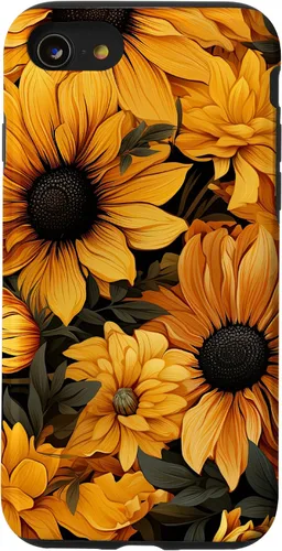 Vista 17 de iPhone 14 Flores de girasol hermoso floral amarillo patrón patrón caso