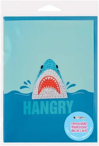 Vista 3 de iscream Tarjeta de felicitación colorida "HANGRY" con calcomanía de tiburón de diamantes de imitación extraíble y sobre
