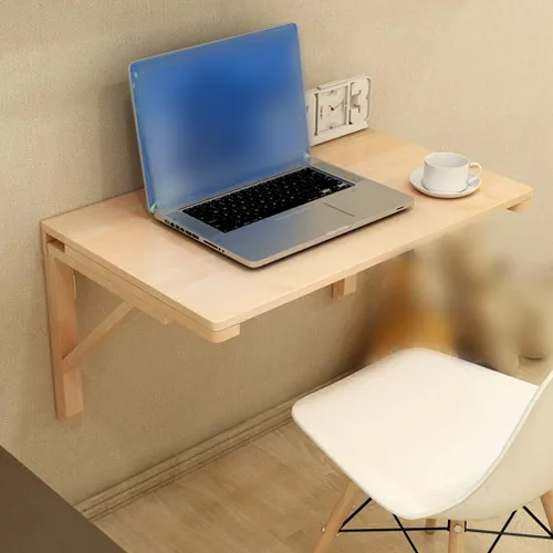 Vista 5 de Mesa flotante de hojas colgantes para montar en la pared, mesa de comedor plegable de madera maciza, escritorio de computadora multifunción, mesa