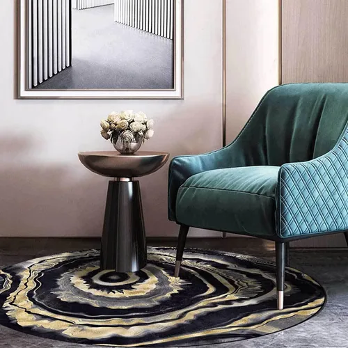 Vista 23 de Tapete redondo de mármol verde esmeralda, lavable, pequeño círculo, para dormitorio, sala de estar, alfombra moderna abstracta circular, 2 pies