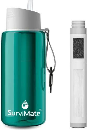Vista 28 de SurviMate - Botella de agua filtrada con ultrafiltración de 5 etapas de Negro