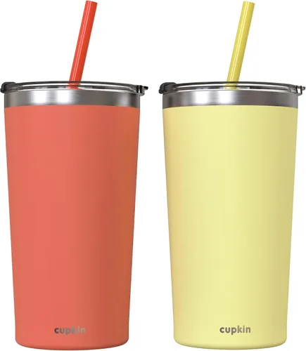 Vista 41 de CUPKIN - Taza apilable de acero inoxidable para niños, taza para batidos, tazas aisladas con recubrimiento en polvo, tapa libre de BPA y pajilla