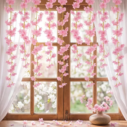 Vista 11 de Nuenen Paquete de 16 enredaderas artificiales de cerezo de 94.4 pies, guirnalda de flores de cerezo colgante, bonita decoración de habitación