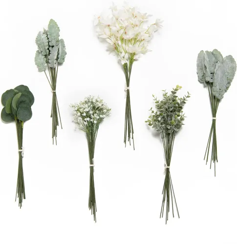 Vista 8 de Ling's moment - Juego de tallos de vegetación artificial verde, 36 piezas con 8 tipos de flores artificiales para ramos de novia de bricolaje Negro