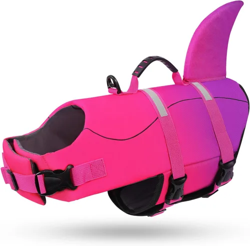 Vista 45 de Queenmore Chaleco Salvavidas para Perros Tiburón, Chaleco de Natación de Alta Flotabilidad, Chalecos Salvavidas para Perros Ajustables y Fáciles