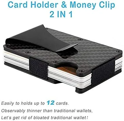 Vista 6 de Tovip Cartera minimalista de fibra de carbono con bloqueo RFID, tarjetero para tarjetas de crédito, para hombres, mujeres, hombres y mujeres, 1 ud